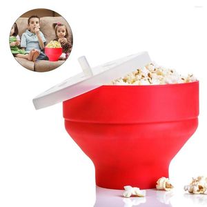 Bowls Silicone Popcorn Bowl med lock Hemklocka TV Snack Porrabble Microwave Oven Stor kapacitet Container Kök Tillbehör