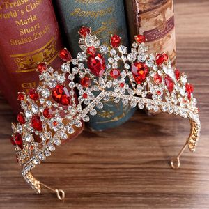 Diademi più nuovo design europeo corona di cristallo rosso copricapo da sposa accessori per capelli da sposa gioielli sposa diademi principessa corone Z0220