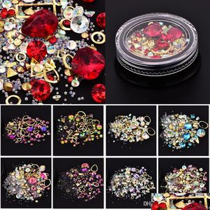 Tırnak Sanat Dekorasyonları Dekorasyon Cazibesi Gem Boncuklar Rhinestone Hollow Shell Pul Düz Penişe Karışık Parlak Parlak Glitter 3D DIY Aksesuarları Dhqxa