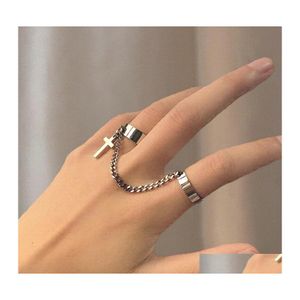 Klusterringar Cross Chain Opening Justerbar punk Hip Hop -kombination Ring Korean Fashion Temperament M￤n och kvinnor Trend Drop Deliv Dhqma