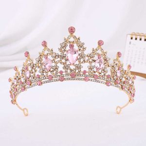 Tiaras Baroque 빈티지 골드 컬러 핑크 크리스탈 하트 신부 티아라스 크라운 라인 스톤 디아드 웨딩 헤어 보석 헤드 밴드 티아라 데 노이 바 Z0220