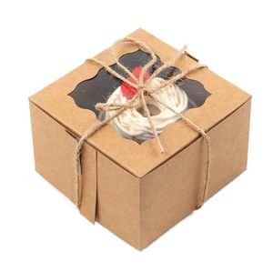 Pencere ile fırın kutuları Noel kurabiye kutuları Kraft Kağıt Mini Kek Kutuları Çilek Cupcakes Pasta Tatlı SN5134