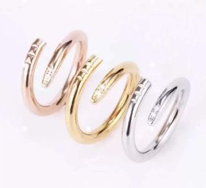 Nail ring with box classic luxury designer jewelry mens and women Titanium steel Gold-Plated Gold Silver Rose Never fade lovers couple rings gift size 5-11 nrj