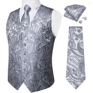 Mäns västar lyxiga silvergrå paisley kostym Vest Men Tuxedo Blazers Wedding Party Waistcoat Neck Tie Set Casual Sleeveless Jacket