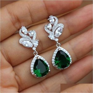Stud Exquisite Pear Cut Green Emerald Zircon Drop Earrings For Women Engagement Party Fashion Earring Trendy Jewelry Delivery Dhify