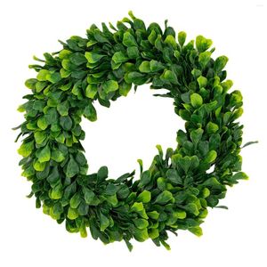 Decorative Flowers Artificial Green Leaves Wreath 42cm Boxwood Outdoor For Front Door Wall Window Party Wedding Decor