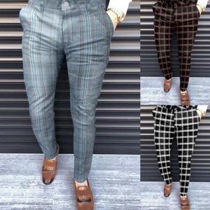 Мужские брюки 2023 Pant Men Slim Fit Plaid Print Zipper Casual Fashion Long Trousers Sweatpants Mens