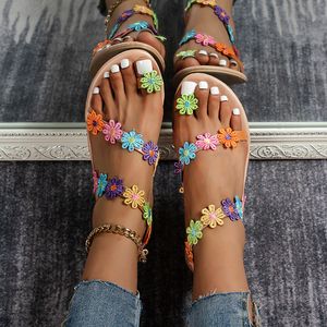 Sandalen Sommer Frauen Süße Boho Perle Dekoration Leder Wohnungen Plus Größe Strand Sand Urlaub Schuhe Zapatos 230220