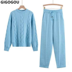 Kadınların Trailtsuits Gigogou İki Parçalı Örme Kadın Kazak Trailtsuit O Boyun Sonbahar Kış Sıcak Seti Moda Lady Rahat Pantolon Takım 230220