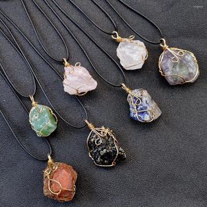 Pendant Necklaces 7 Chakra Healing Reiki Raw Stone Necklace Irregular Natural Gems Wire Winding Pendent Women Men Medition Jewellry Gift