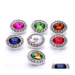 Charms Retro Owalny Rhinestone Snap Button Chunk Women Biżuteria Informacje biżuterii 18 mm metalowe przyciski