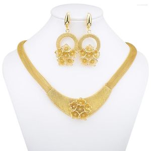 Collana Orecchini Set Dubai Gold Color Jewelry Women's African Large Bridal Wedding Party Anniversario Regalo