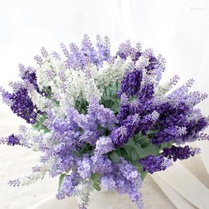 Dekorativa blommor konstgjorda bukett silke falska riktiga beröring lavendel för hem trädgård dekoration bröllop tillbehör parti leveranser