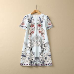 2023 Spring Multicolor Paisley Print Beaded Dress Short Sleeve Round Neck Rhinestone Short Casual Dresses S3F131623