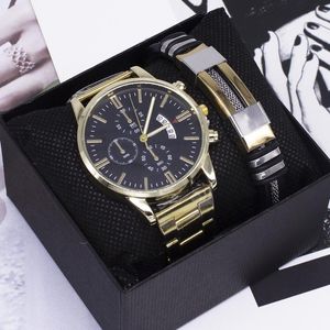 Relógios de pulso relógio masculino pulseira de duas peças set business moda calendário de aço inoxidável relógio de relógio de relógio