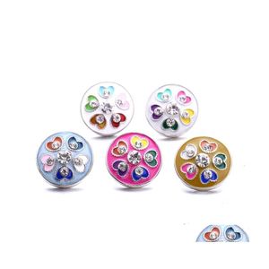 Charms Wholesale Crystal Sier Color Owl Snap Button Heart Women Oil Painting Jewelry Findings Rhinestone 18Mm Metal Snaps Buttons Di Dhcj4
