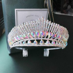 Tiaras Baroque Luxury AB Color Crystal Peacock Wedding Tiara Crown with Comb Rhinestone Pageant Diadem Bride Hair Association Z0220