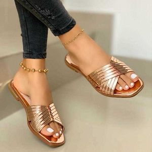 Slippare 2023 Kvinnor tofflor Summer Fashion Flats Casual Bright Shoes Cross Outdoor Beach Ladies Plus Size Sandal Zapatillas Mujer Z0220