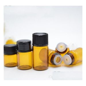 Parfüm Şişesi 1ml Boş Cam Amber Rulo Top Kavanozları Kozmetik için Kapak ile Uçucu Yağ Şişeleri Damla Sağlığı Beaute DHLMG