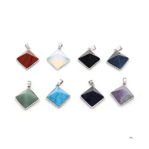 Charms Square Natural Stone Pyramid Piramid wisiorek róża kwarc uzdrawianie reiki kryształowy naszyjnik DIY Kolczyki Kobiet mody biżuteria hjewelry d dhtlt