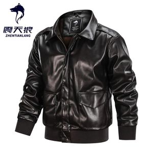 Men's Fur & Faux 2023 Brand A2 US Pilot Air Foce Army High Quality PU Leather Jacket For Mens Motorcycle Winter Military Bomber Flight Jacke