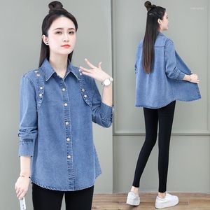 Damenblusen Vintage Denim Shirt Frauen 2023 Frühling Herbst Korean Long Sleeves Damen Jeans Bluse Mode Casual Tops Weiblich H2350