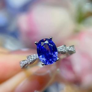 Cluster Rings High Jewelry Natural Tanzanite Ring Sweet Luxury INS Sense Diamond Inlaid Temperament Female