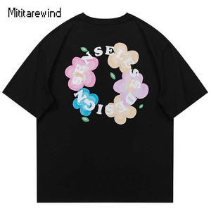 Men's T-Shirts 2023 New in Summer T Shirt Men And Women American Retro Floral Short Sleeved Couple Tops Tees Casual Loose Cotton Streetwear Men Z0220