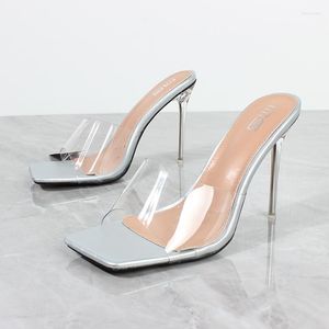Slippare kvinnors sandaler 2023 sommar PVC Open-tå super high-heel utanför mode stilett sexiga kvinnor skor 11 cm
