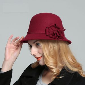 Hats Felt Flanging Floral Parody Wool Felt Women's Autumn Winter Cloche Hats Elegant Banquet Hat