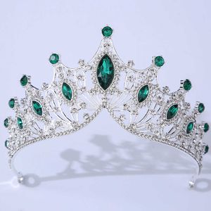 Tiaras 화려한 은색 녹색 자주색 수정 신부 Tiaras Crown Rhinestone Pageant Prom Diadem Headbands 웨딩 헤어 액세서리 Z0220