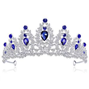 Tiaras KMVEXO Baroque Silver Color Blue Crystal Wedding Tiara Brides Headband Bridal Rhinestone Pageant Tiaras and Crowns Hair Jewelry Z0220