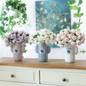 Flores decorativas Planta ornamental artificial 27 cabeleiras Camellia Stephania Cepharantha Hayata Falso Bonsai Home Office decorar