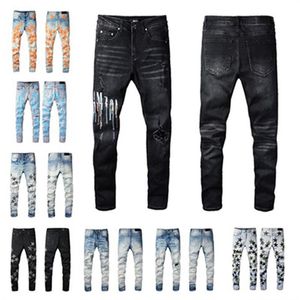 2023 Дизайнерские джинсы Мужские джинсовые брюки с вышивкой Модные брюки с дырками Размер США 28-40 Хип-хоп Проблемные брюки на молнии для мужских джинсов
