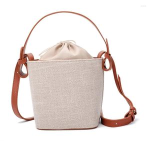 Evening Bags Casual Linen Drawstring Bucket Shoulder Bag Women Fashion Portable Small Purse Summer Girls Travel Shopping Phone Pocket