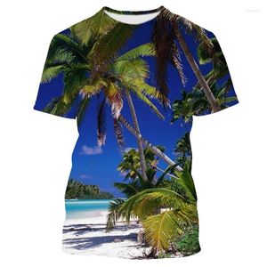 メンズTシャツジュムイースト3DシースケープパームツリープリントT-SHIRTY HAWAIIAN BEACH Y2K STREETWEAR Tシャツ美学服HARAJUKUファッション