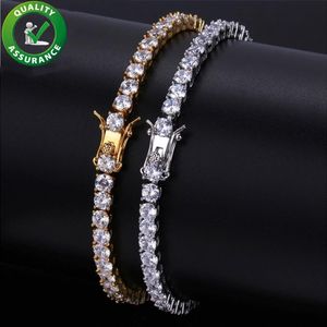 Mensarmband Iced Out Diamond Tennis Chain Armband Hip Hop Jewelry Copper Material Gold Silver Rose Color Box Clas CZ Bangle L220B