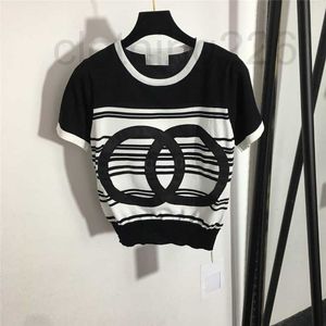 Designer 2022 Kvinnor Summer Striped Knit Tee Tops med brevtryck Milan Runway Cotton Crew Neck Crop Top T-shirt Kl￤der High End 4Vyo