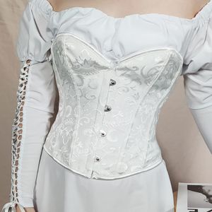 Bustiers & Corsets 28cm 4-Button Plastic Bones Support Short Jacquard Lace-up Back Overbust Corset Crop TopBustiers