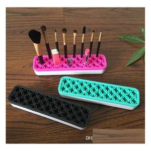 Kosmetisk arrang￶r Sile Makeup Brush Storage Box Lipstick Tandbrush Pencil Holder Stand Mtifunctional Make Up Tool Drop Delivery He Dhi6q