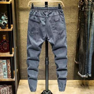 Jeans masculinos Cargo solto Fit Spring Autumn Streetwear Lace-up para a festa