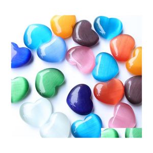 Stein 30mm Colorf Cats Eye Heart Shaped Opal Bare Ornaments Handle Pieces Aquarium Bead Jiaminstore Drop Delivery Jewelry Dhep9