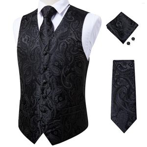 Men's Vests Silk Suit Vest Men Tuxedo Blazers Black Paisley Waistcoat Neck Tie Set Clothing Wedding Dress Jacket