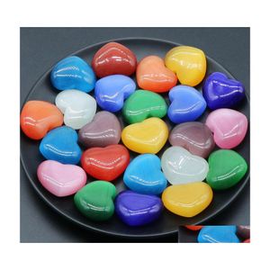 Stone Colorf 30mm Cats Eye Crystal Love Heart Craft Tumbled Handbit Stones Home Decoration Ornament Good Gift Luckyhat Drop Deli Dhe9j