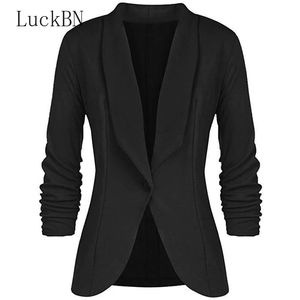 Ternos femininos Blazers Office Office Lady Coat Solid Mangas compridas Cardigan Button Suit casual Terno azul marinho Slim Cotton Women Blazer Jac Jac