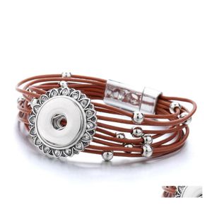 Charm Bracelets Retro Pu Leather Magnetic Buckle Snaps Bracelet Jewelry Mtilayers 18Mm Ginger Snap Buttons Chunk Punk Wristband Drop Dh6B4
