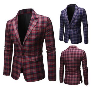 Herrenanzüge Blazer LUCLESAM Männer Casual Plaid Blazer American Style Fashion One Button Slim Fit Anzug Jacke Veste Kostüm Homme