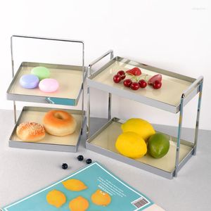 Storage Boxes Ins Bathroom Organizer Stainless Steel And Acrylic Double-layer Jewelry Tray Sundry Rack Lipstick Holder Dessert Plate