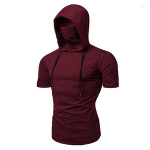 Mäns T-skjortor Summer Stretch Pullover Men's Fashion Top Hooded Casual kortärmad t-shirt Face Cover Suit för kvinnlig fast färg