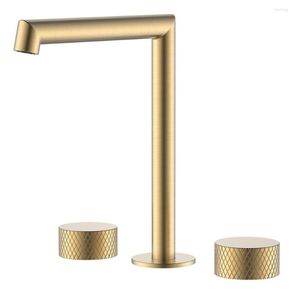 Bathroom Sink Faucets Luxury Brass Faucet Top Quality Copper Basin Mixer Tap Modern 3 Holes 2 Handles Round Cold